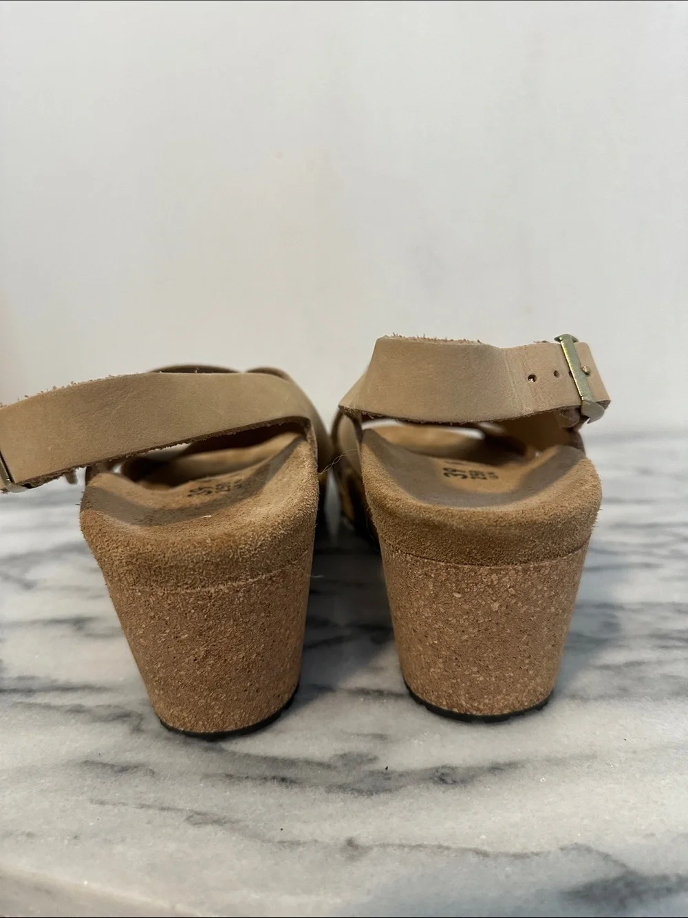 Papillio by Birkenstocks Beige/Tan Cork Slingback Wedge Sandals size 39